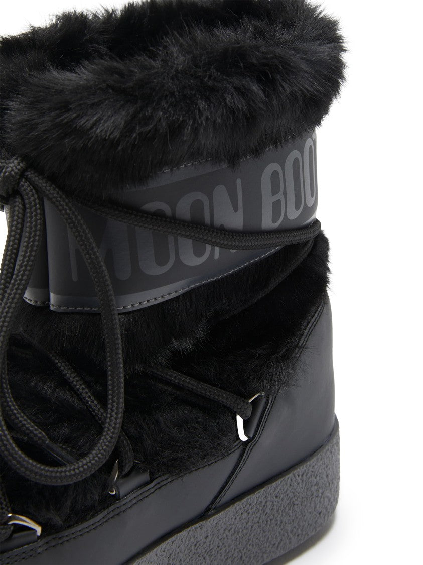 Moon Boot Mid-Height Black Faux Fur Boots With Textured Rubber Sole