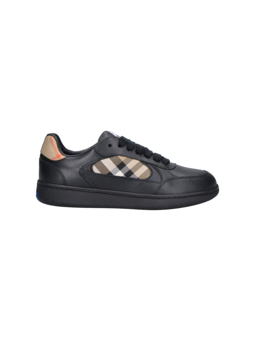 Burberry Low-Top Black Leather Sneakers With Signature Check Inserts