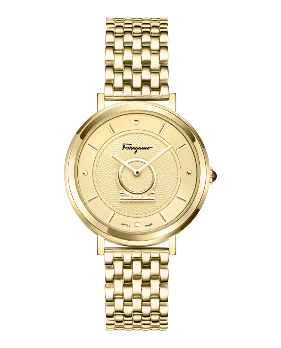 Ferragamo Minuetto Bracelet Watch With Gold Guilloche Dial
