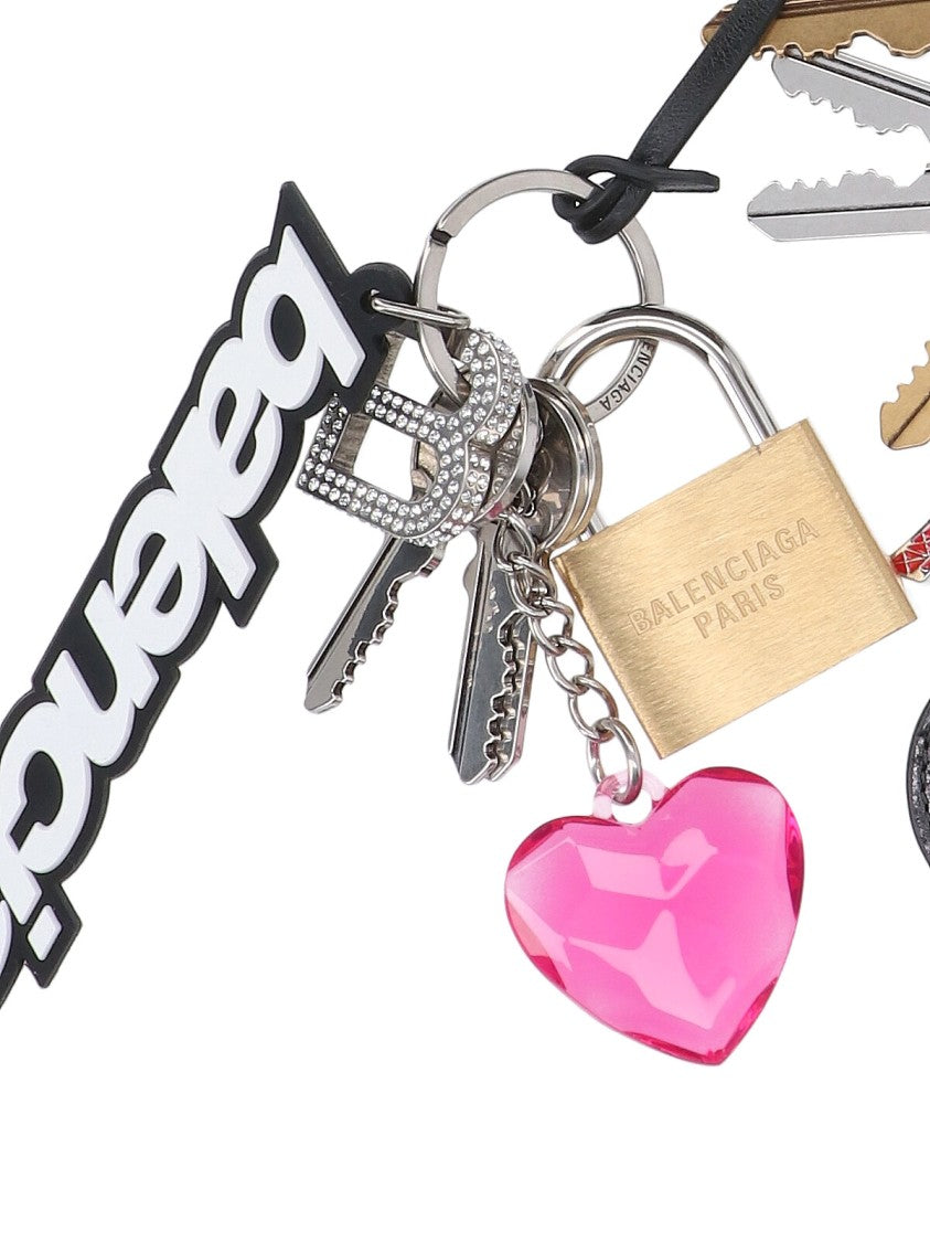 Balenciaga Silver-Tone Metal Keychain With Multicolor Logo Charms