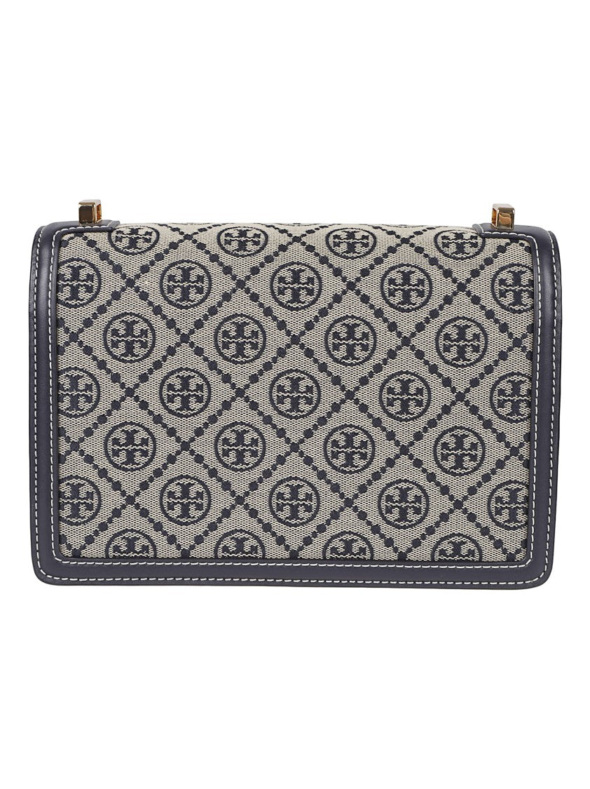 Tory Burch Rectangular Grey Patterned Bag With Gold Turn-Lock Closure