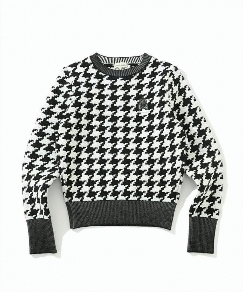 Mark&Lona Fitted Long-Sleeve Top With Bold Houndstooth Pattern