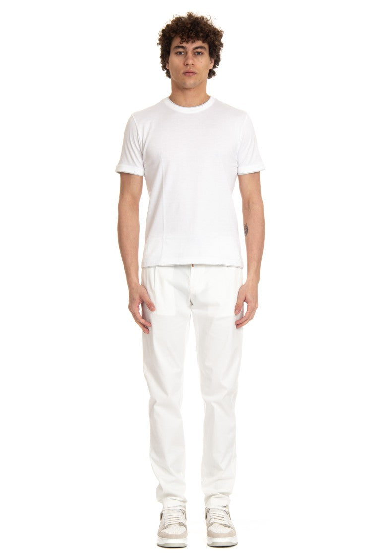 Eleventy White Double-Trim Cotton T-Shirt