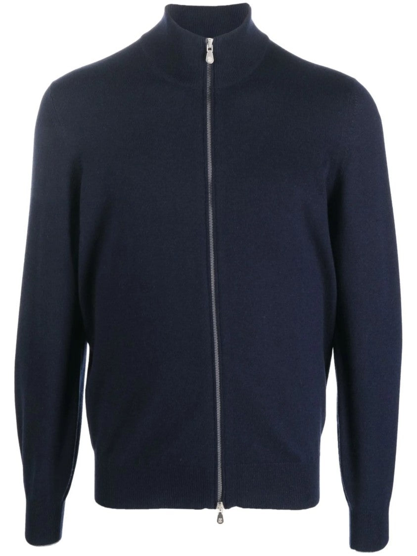 Brunello Cucinelli Deep Navy Cashmere High-Neck Cardigan