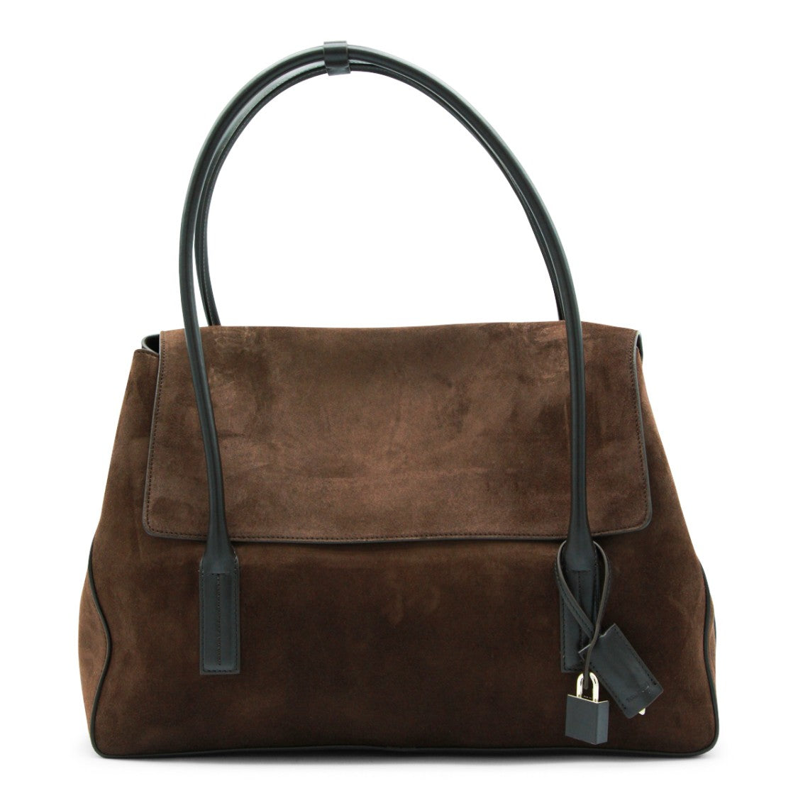 Tom Ford Brown Suede Leather Tote With Branded Padlock Charm