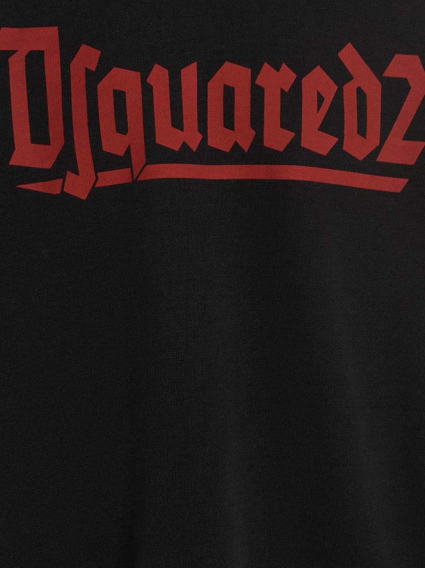 Dsquared2 Black Cotton Hoodie With Bold Front Logo