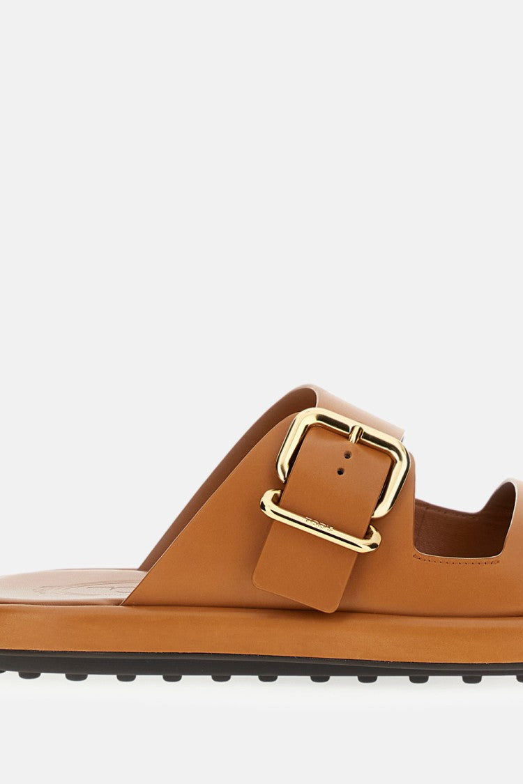 Tod's Leather Sandals With Gold Buckle Closure