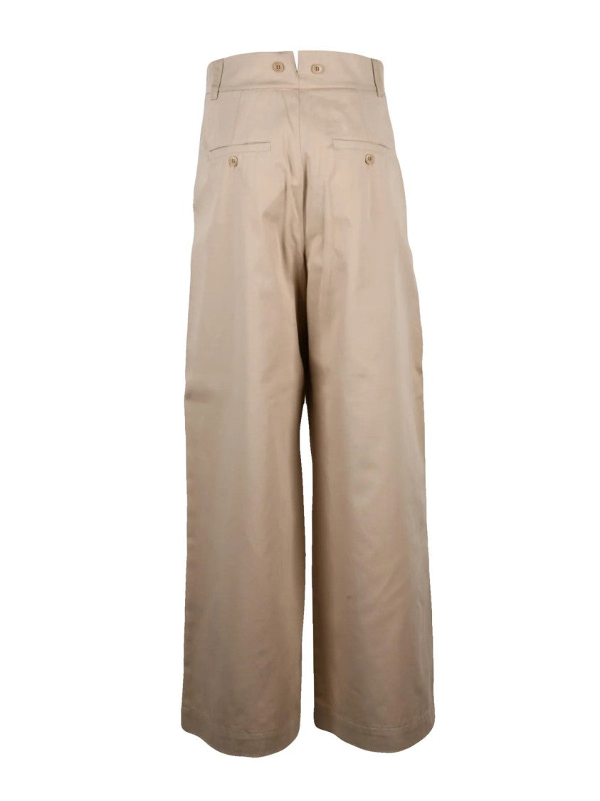 Max Mara Beige Cotton High-Waisted Alfeo Palazzo Pants