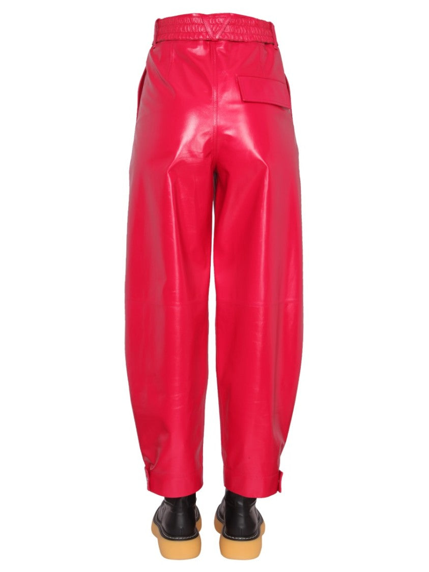 Bottega Veneta Sleek Black Leather Pants With Zip
