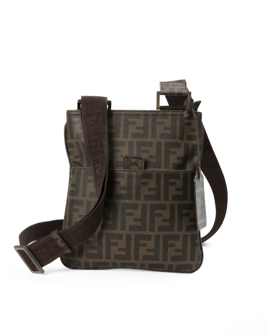 Fendi Small Marrone Ff Logomania Canvas Shoulder Bag