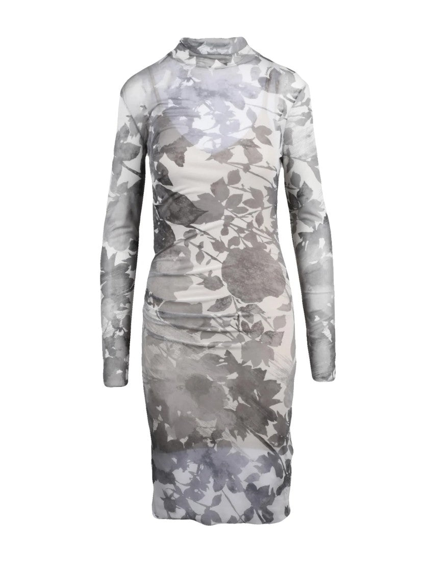 Patrizia Pepe Light Grey Floral Pattern Stretch Tulle Dress