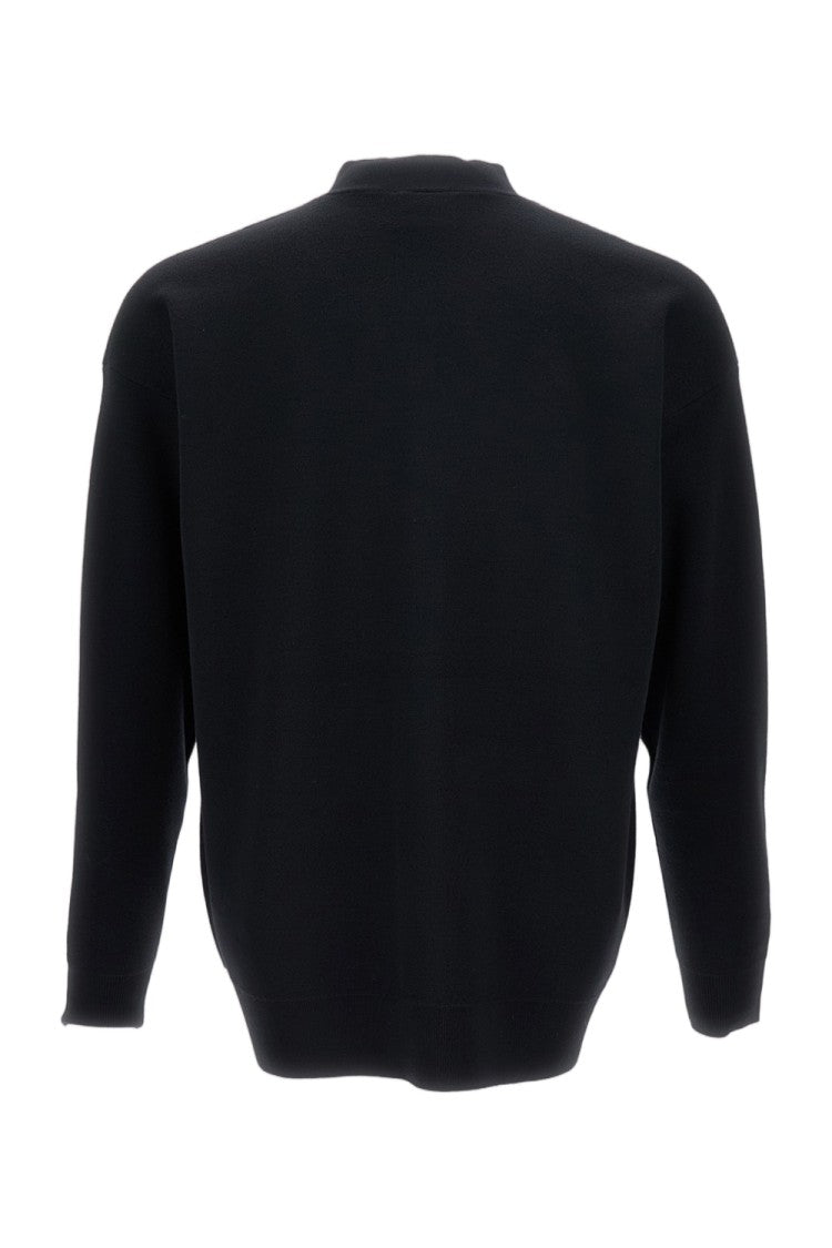 Drôle De Monsieur Black V-Neck Wool Logo Cardigan