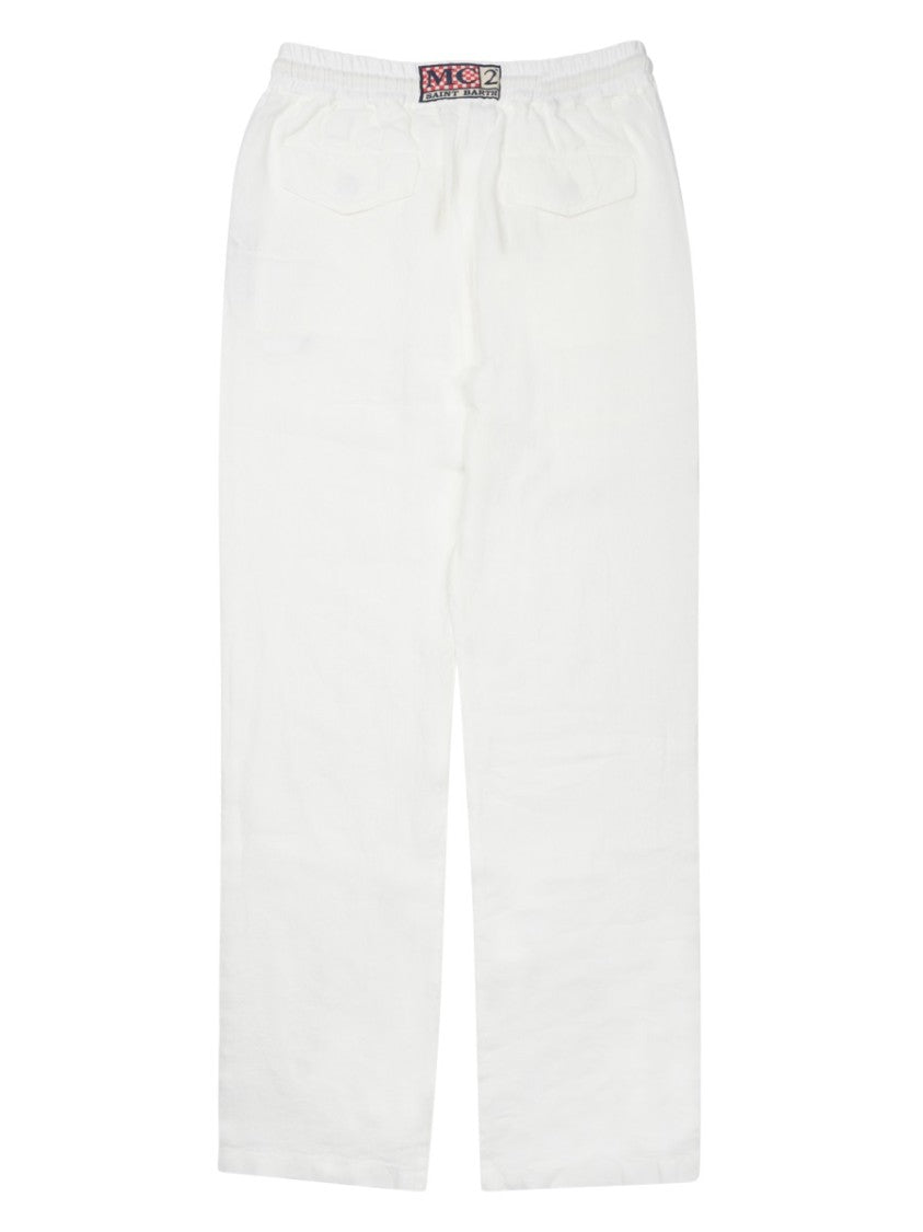 Mc2 Saint Barth Relaxed Fit Linen Trousers With Adjustable Drawstring And Subtle Back Pockets