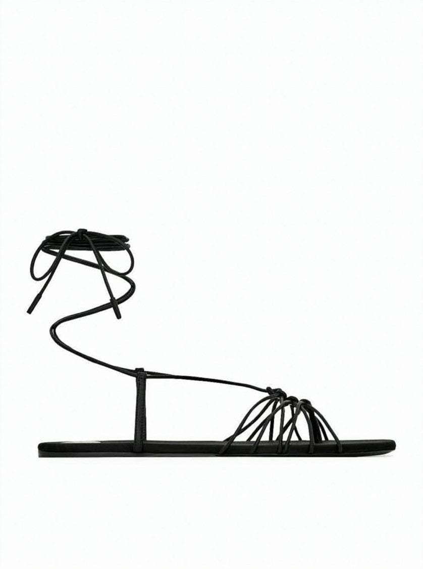 Saint Laurent Minimalist Lambskin Sandals With Knotted Design