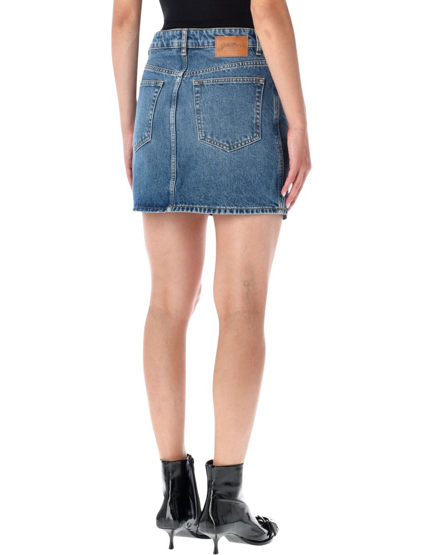 Ganni Denim Mini Skirt With Lace Trim And Casual Appeal