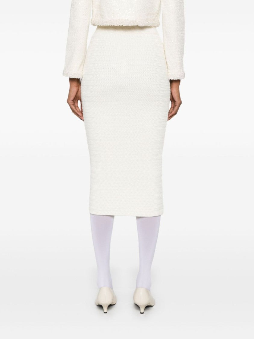 Self-Portrait Knee-Length Skirt With Textured Fabric And Gold Accents