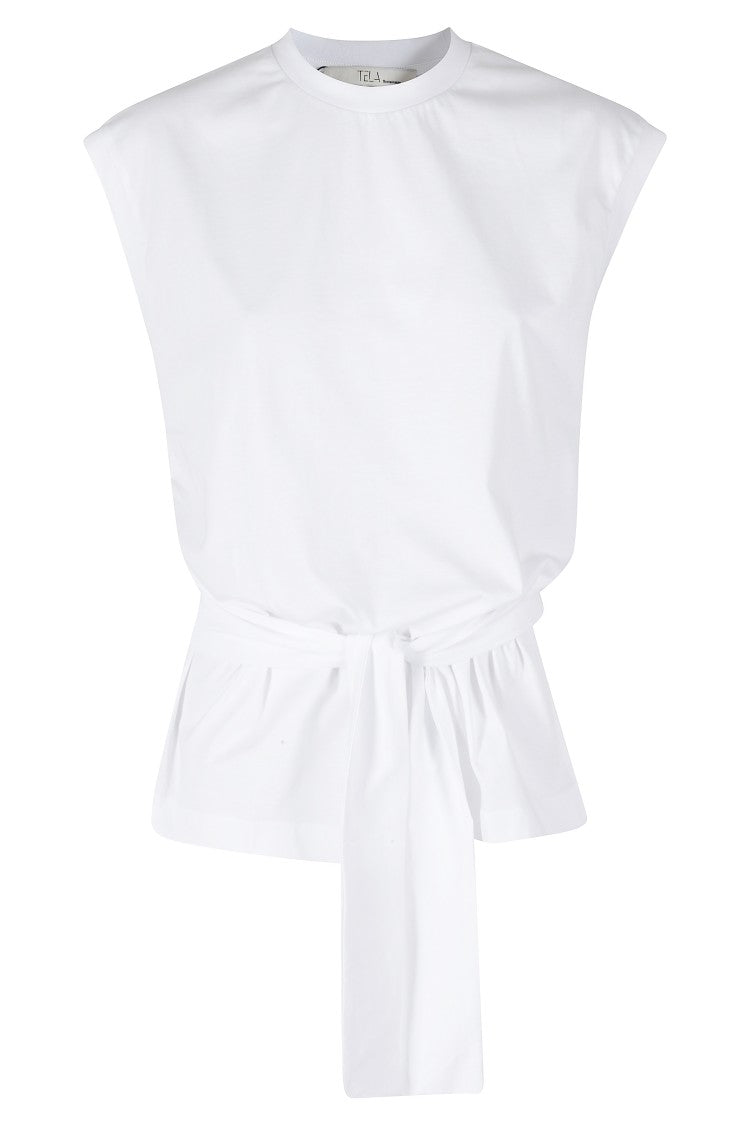 Tela White Sacco Adjustable Ribbon Cotton T-Shirt