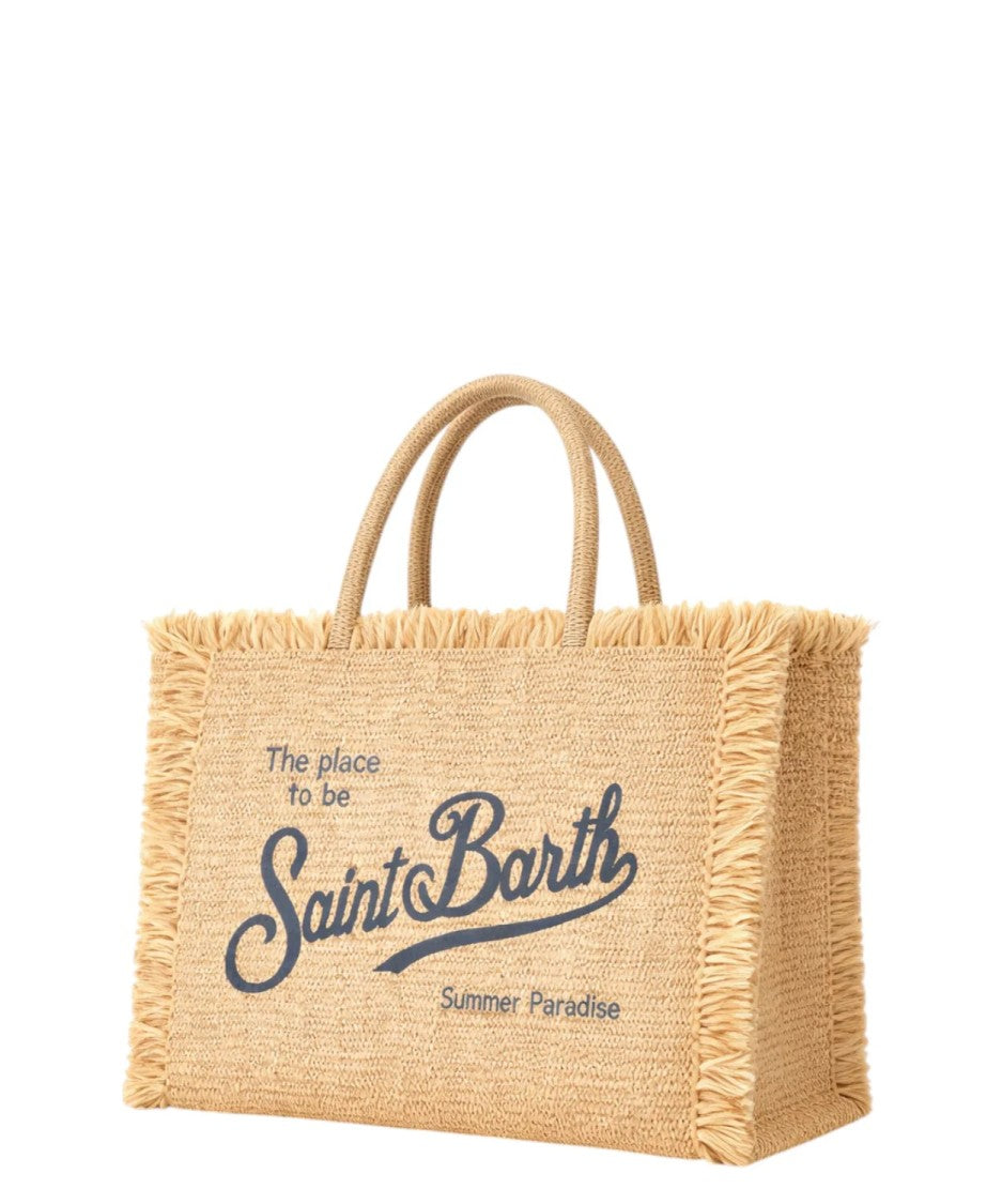 Mc2 Saint Barth Rectangular Woven Tote Bag With Fringed Edges