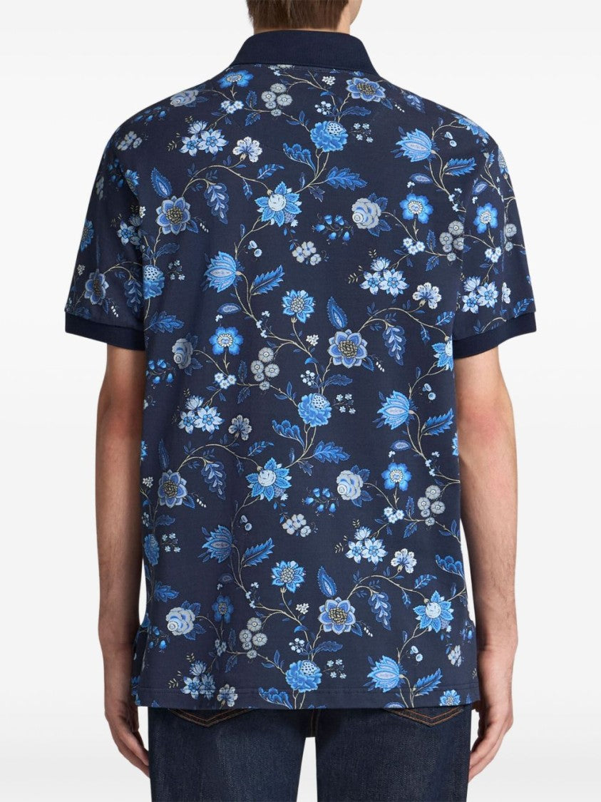 Etro Floral Print Navy Blue Polo