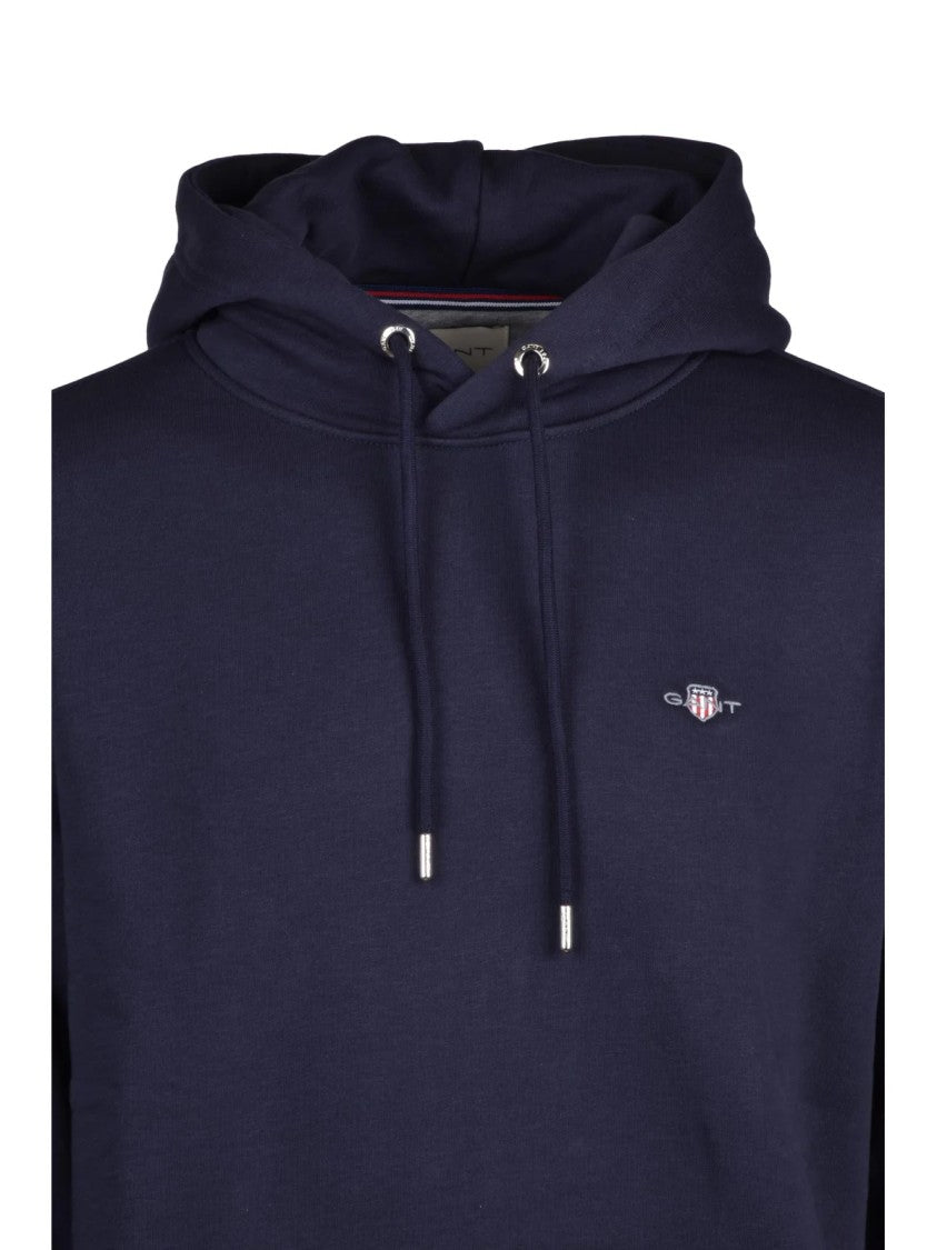 Gant Navy Blue Pullover Brushed Interior Cotton-Blend Hoodie