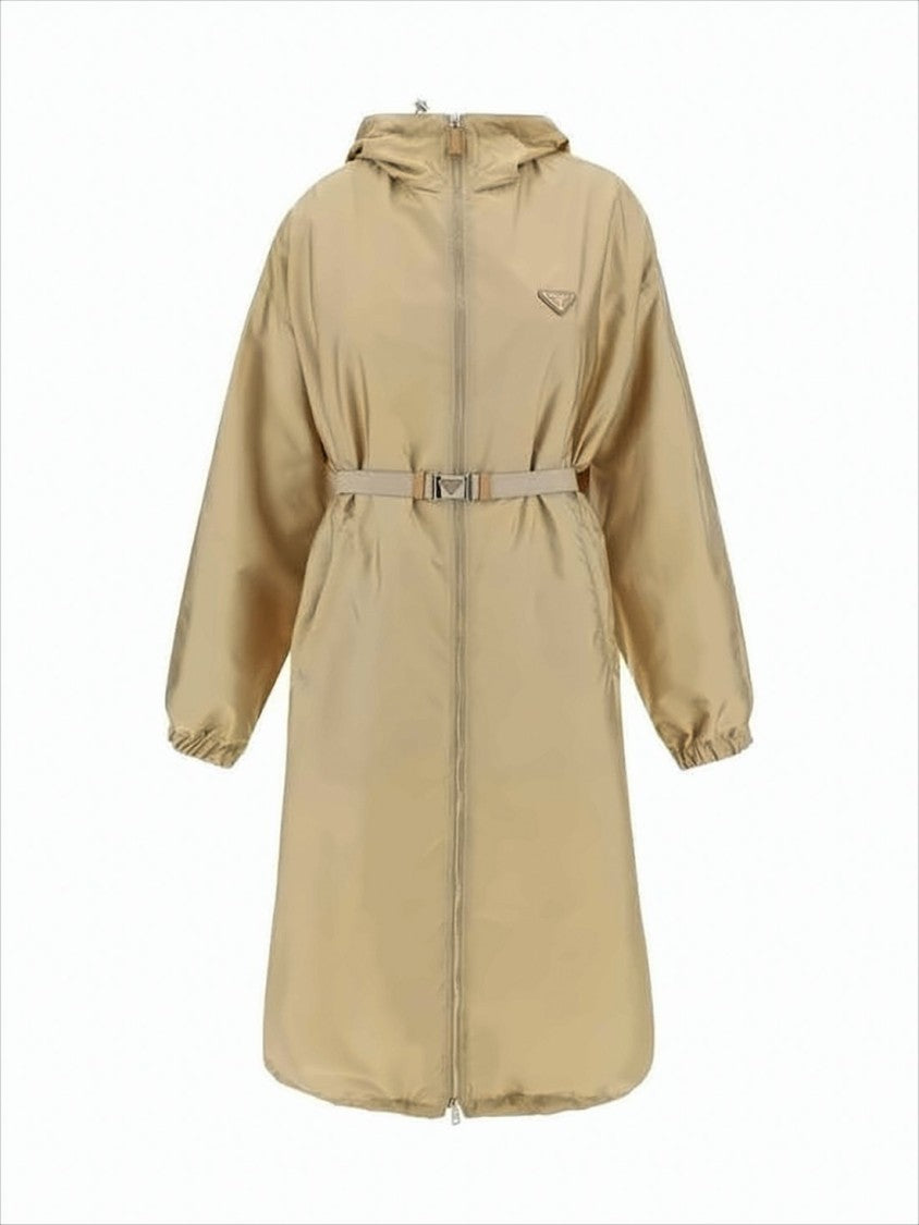 Prada Mid-Length Hooded Coat With Adjustable Belt