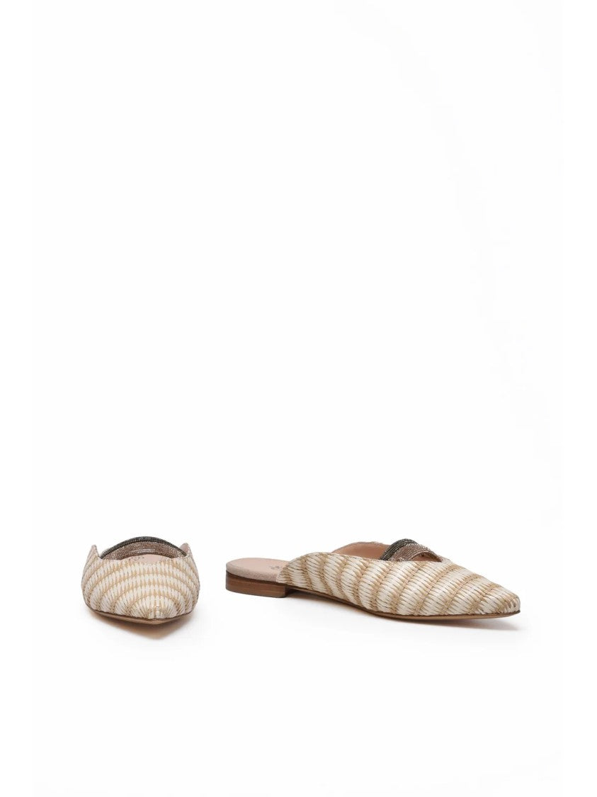 Eleventy Beige Raffia Leather Sabot