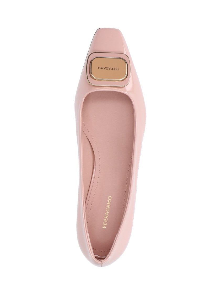 Ferragamo New Vara Plate Pumps In Pink Patent Leather