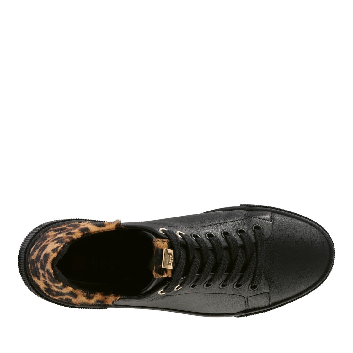 Högl Black Blade Leopard Print Accent Leather Wedge Sneakers