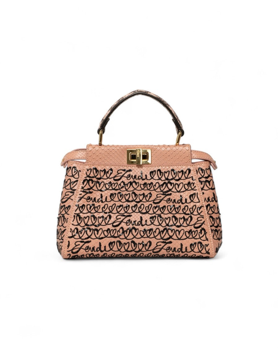Fendi Mini Python Leather Peekaboo Handbag With Embellished Detail