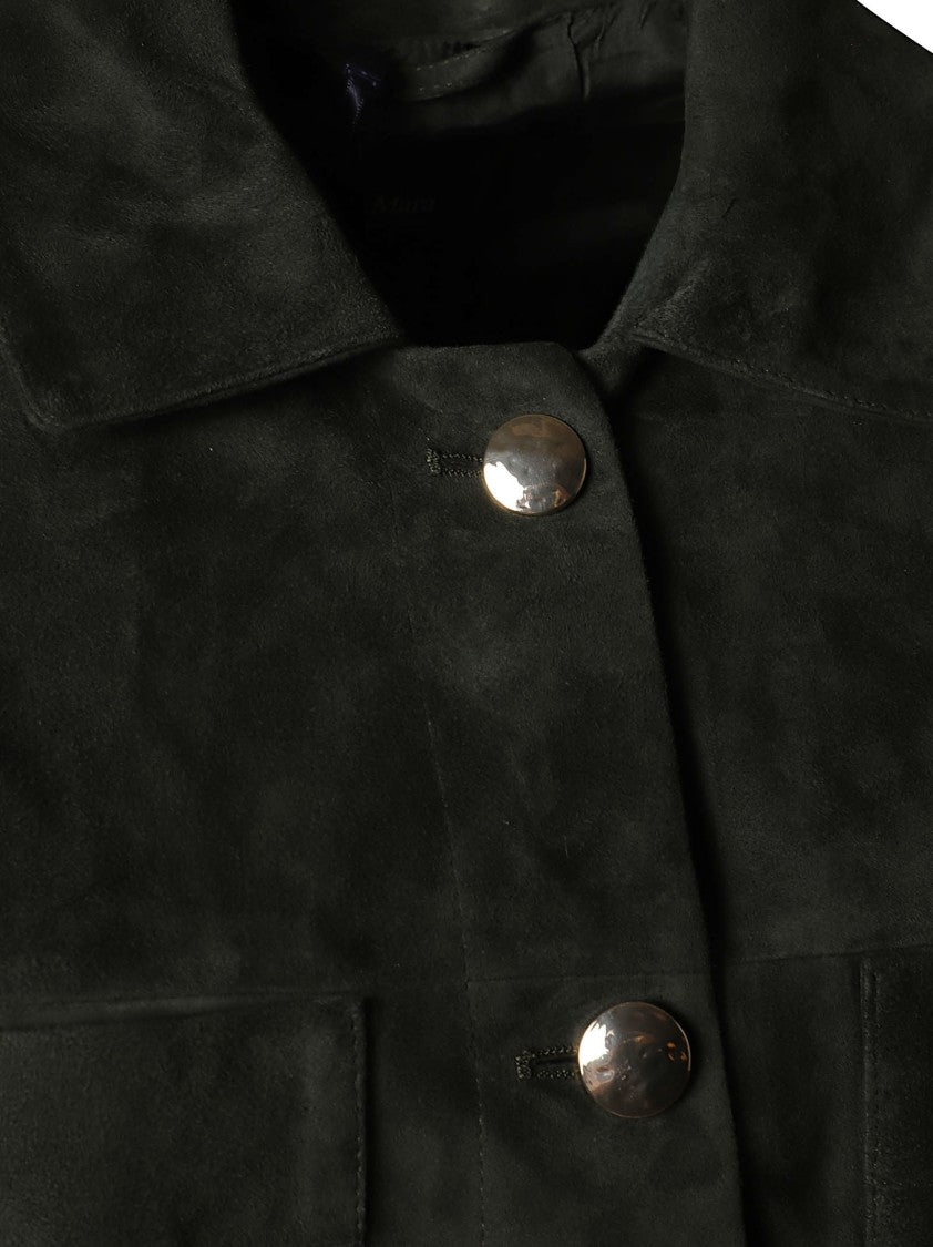 Max Mara Cropped Suede Jacket With Classic Collar And Metallic Buttons