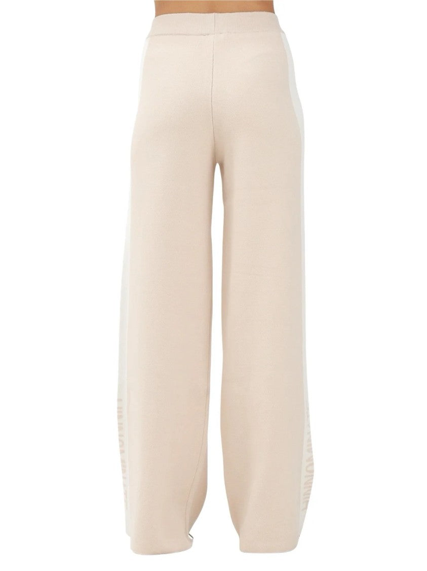 Hinnominate Relaxed Wide-Leg Beige Tracksuit Bottoms With Contrasting Stripe