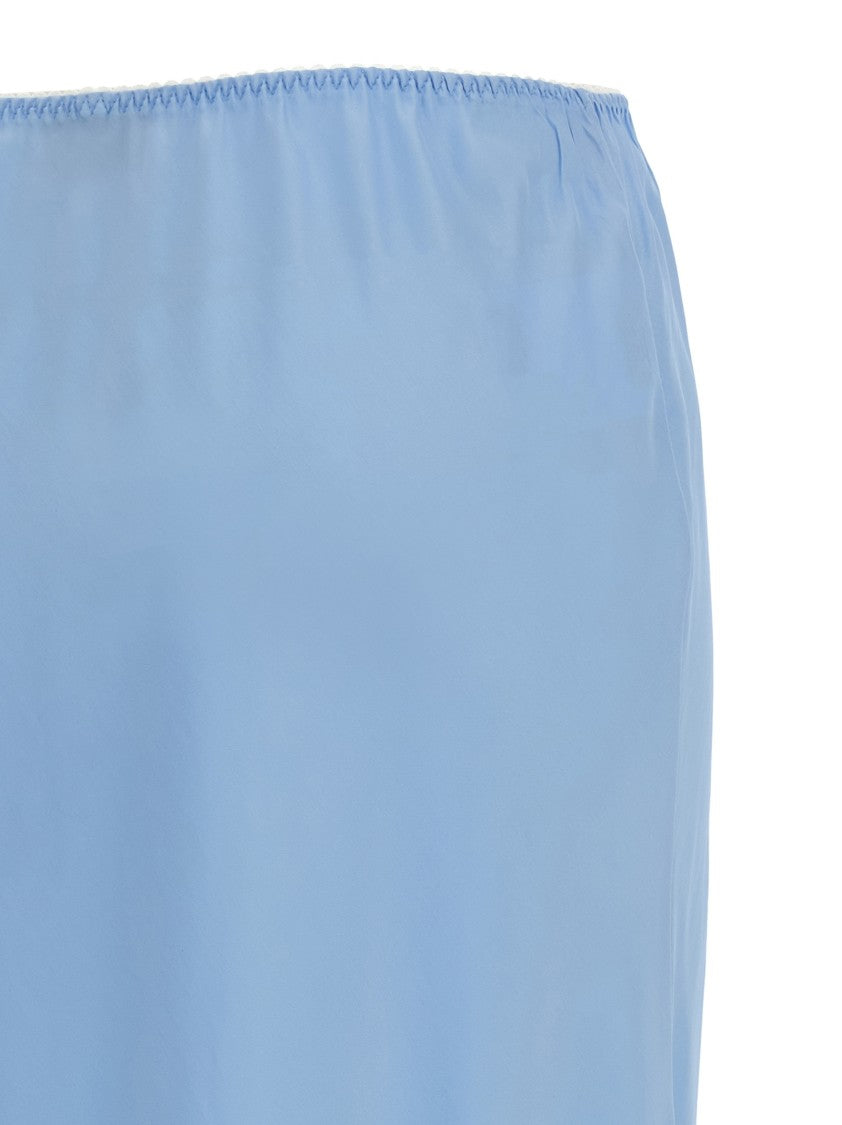 Moschino Silk Twill Midi Skirt With Lace Insert And Flared Silhouette