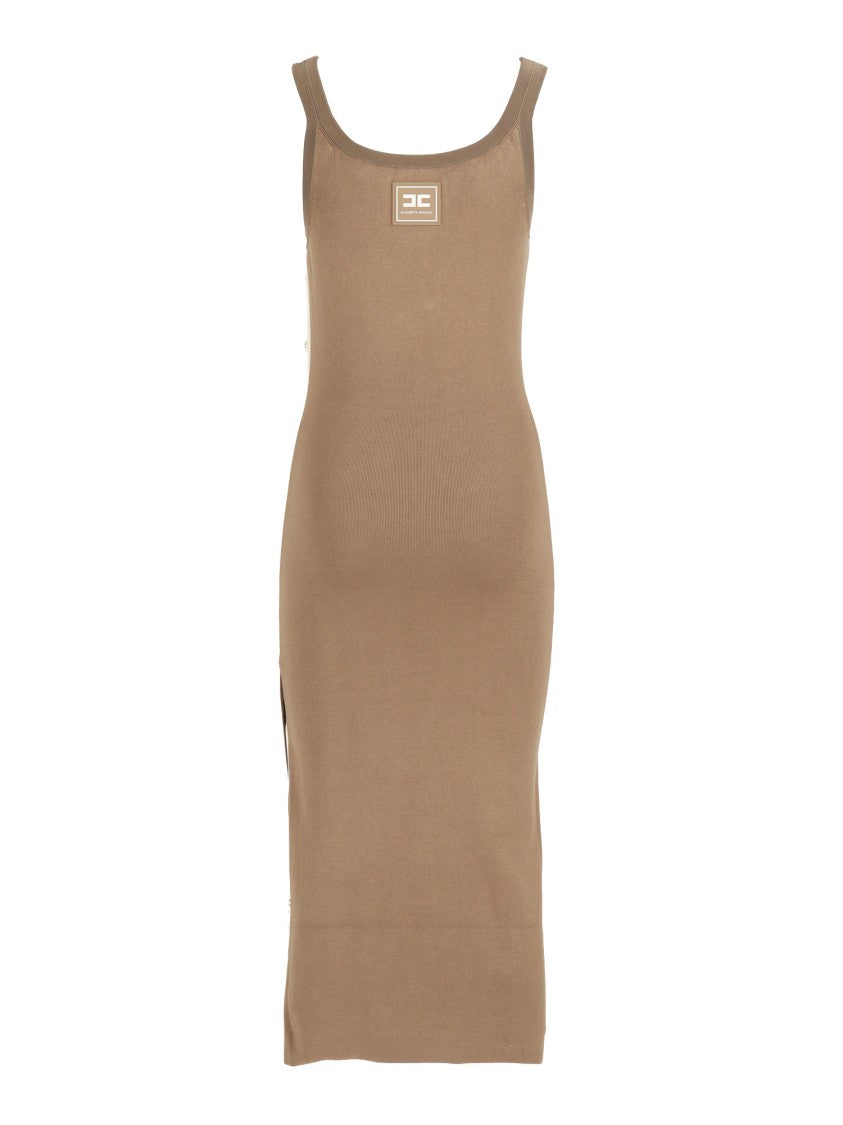 Elisabetta Franchi Sleeveless Gold Button Midi Dress