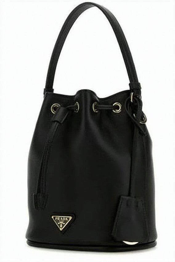 Prada Bucket-Style Smooth Leather Shoulder Bag With Drawstring Closure