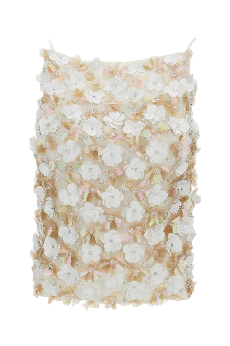 Parosh Floral Sequin Open-Back Top With Criss-Cross Tie Detail