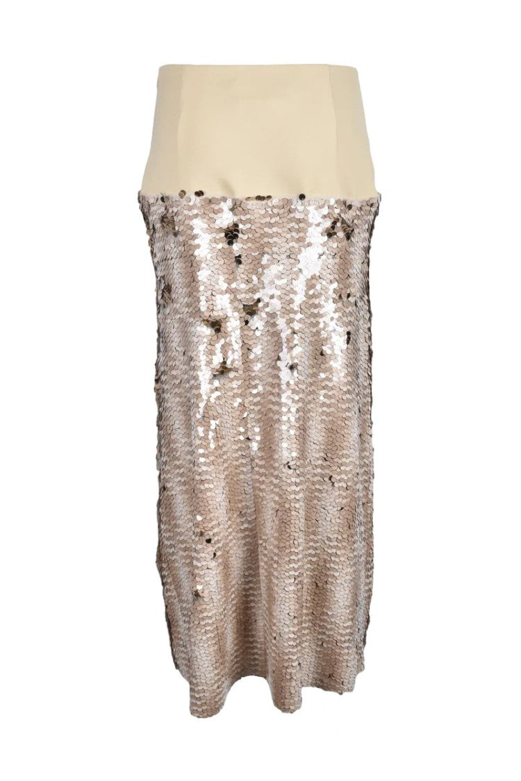 Erika Cavallini Long Skirt Beige Sequins