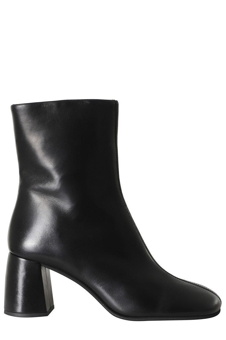 Poeve Glossy Leather Ankle Boots With Side Zipper And Block Heel