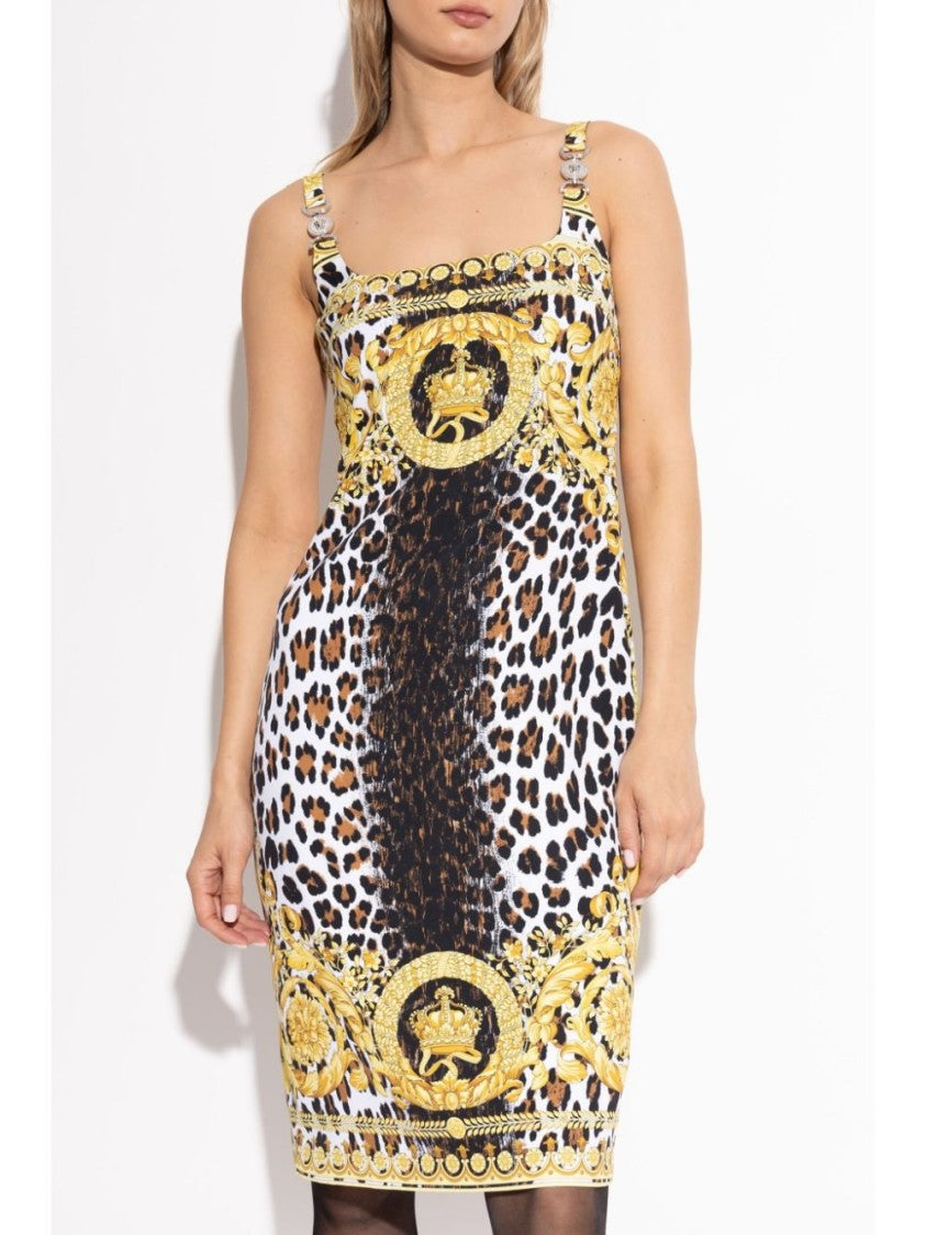 Versace Leopard Print Medusa Head Midi Dress