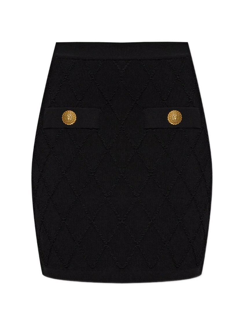 Balmain Black Fitted Mini Diamond Pattern Skirt