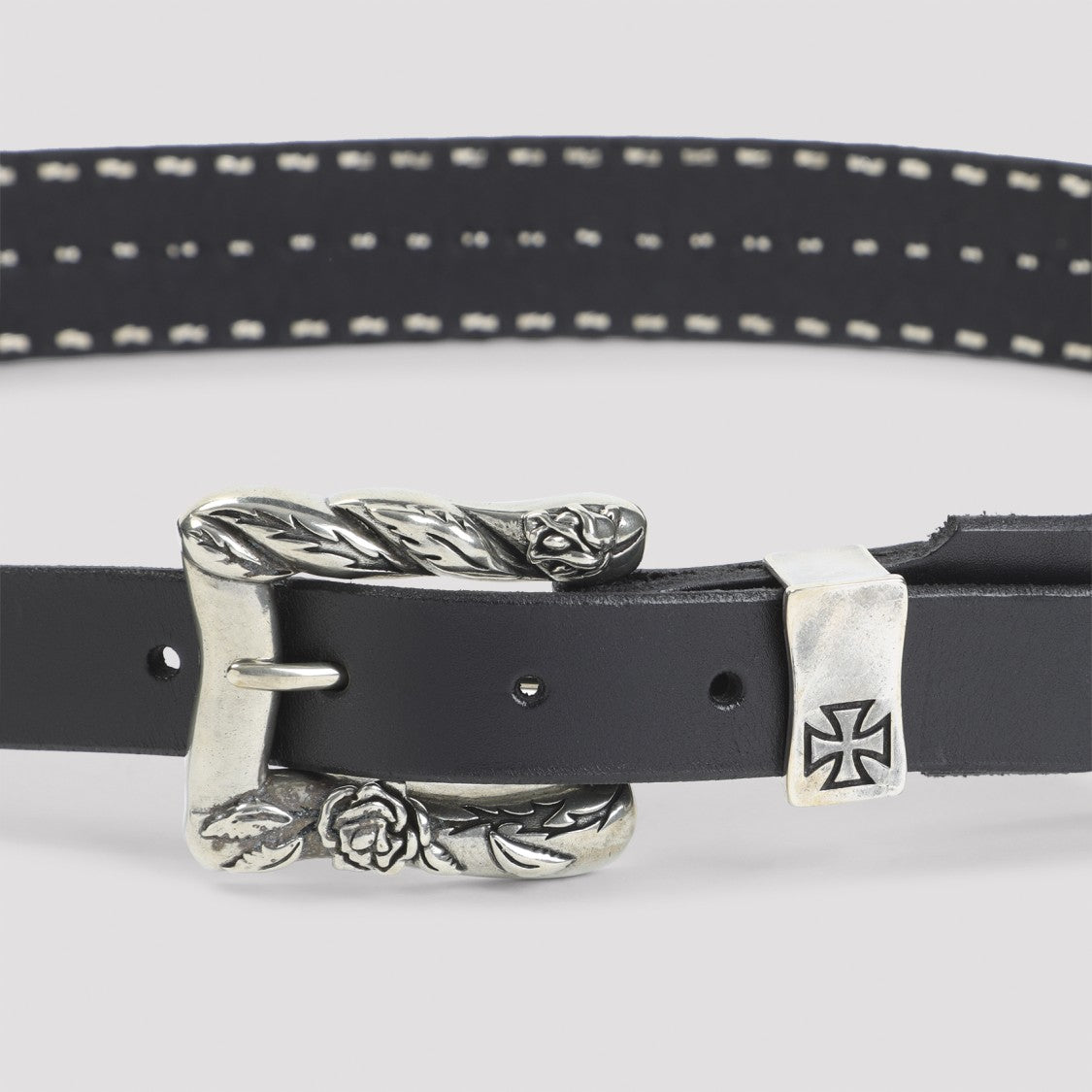 Enfants Riches Déprimés Black Leather Belt With Stud Accents And Decorative Buckle
