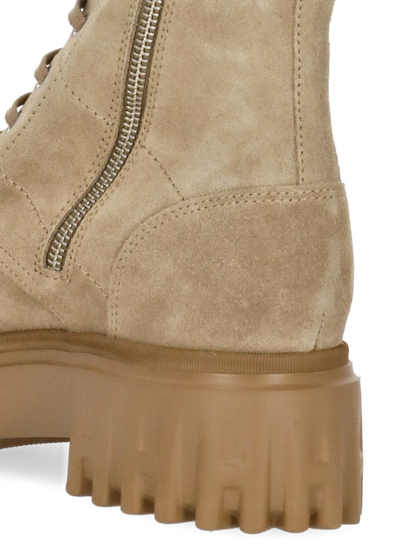 Hogan Beige Suede Boot With Side Zip And Para Rubber Sole