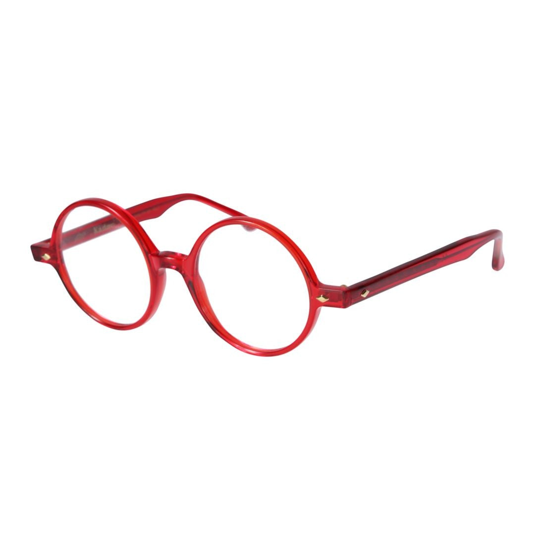 Kador Rondo Bold Round Frame Red Eyeglasses With Gold Accents