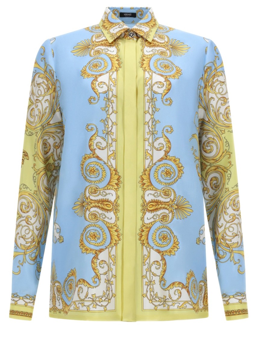 Versace Gold Baroque Central Medallion Silk Shirt