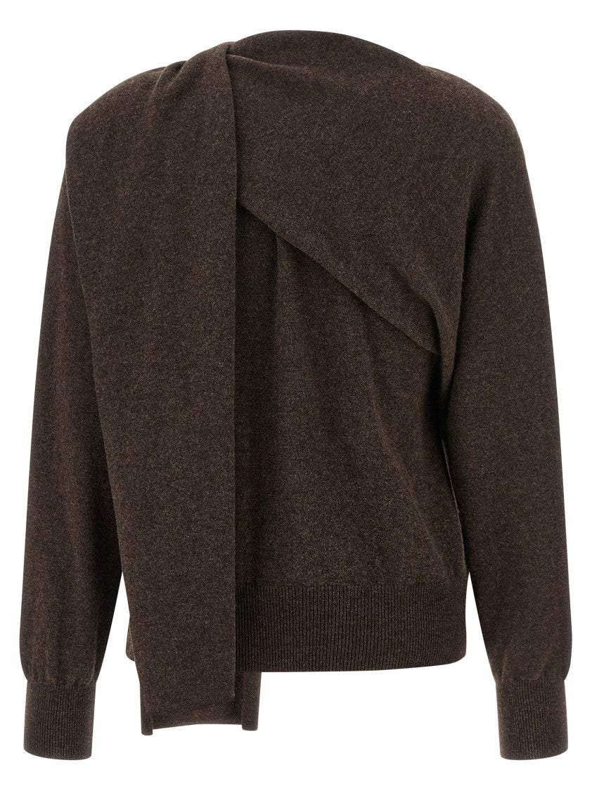 Ferragamo Mélange Cashmere Cardigan With Unique Scarf Insert