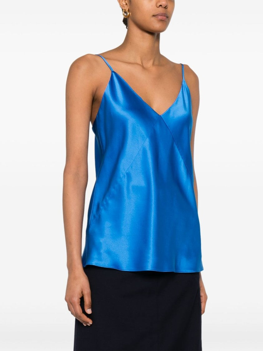 Max Mara V-Neck Azure Top With Spaghetti Straps