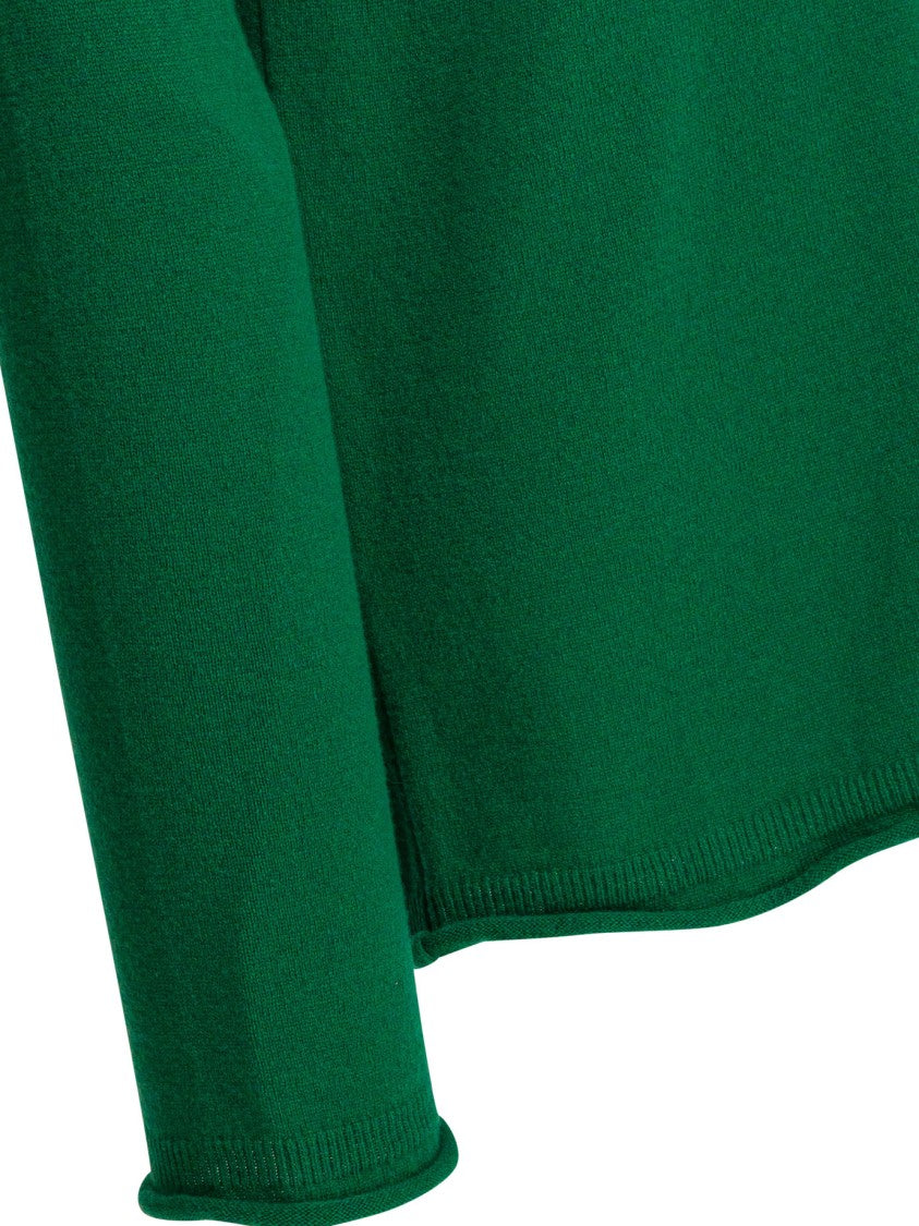 Comme Des Garçons Solid Green Wool Crewneck Sweater With Ribbed Edges
