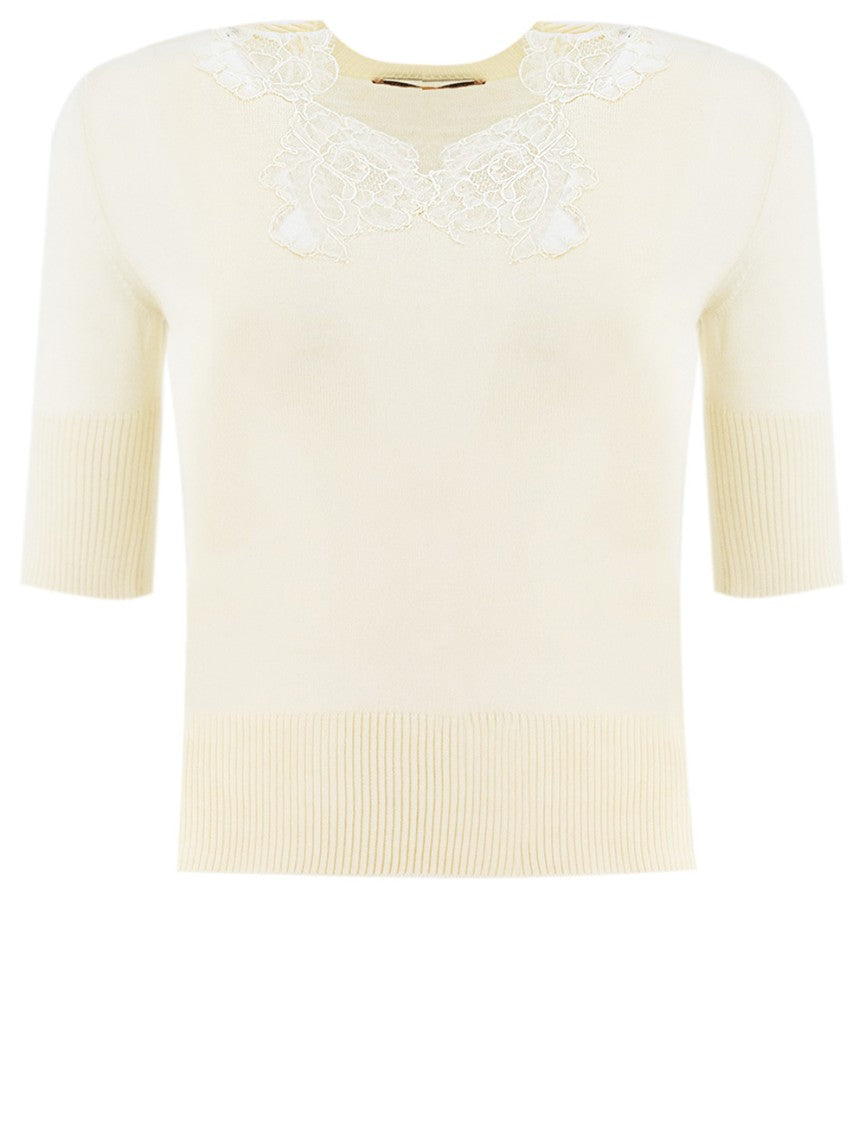 Ermanno Scervino Floral Lace-Embellished Crew-Neck Sweater
