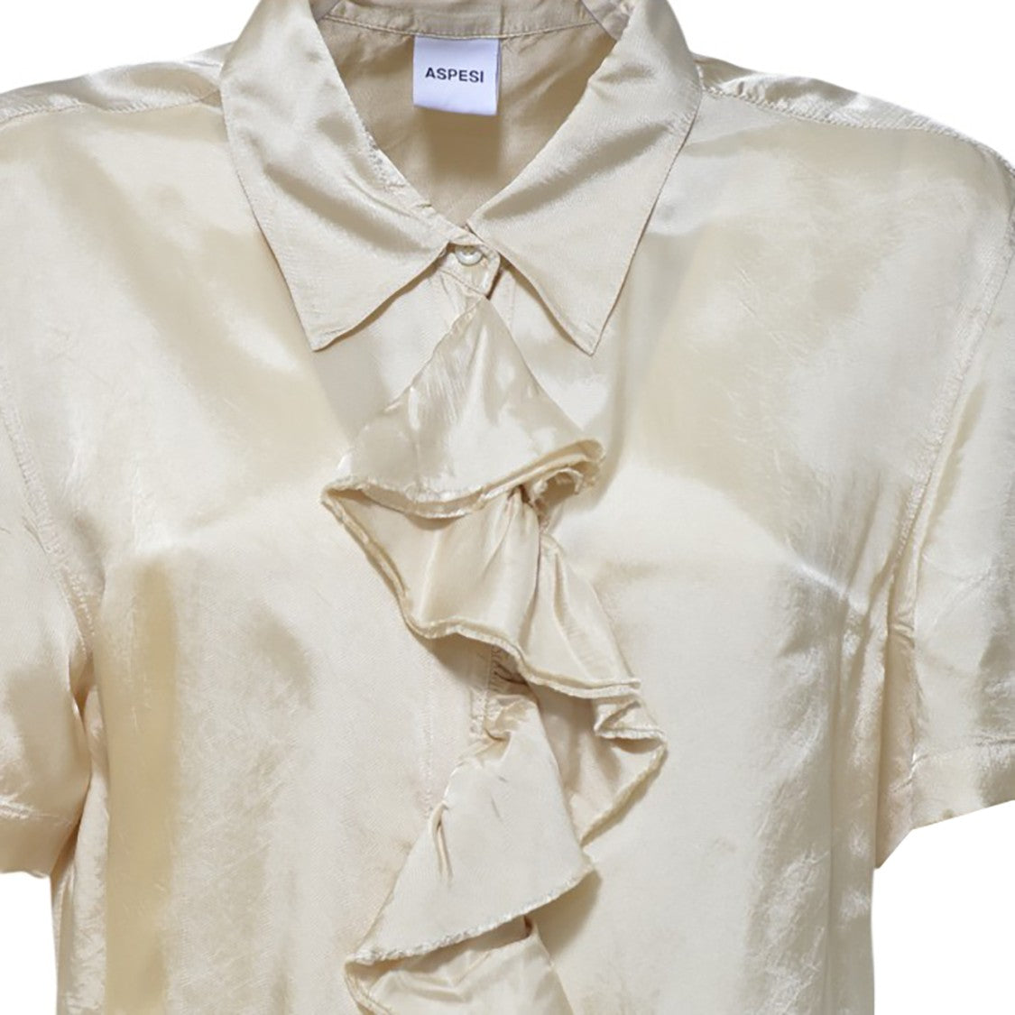 Aspesi Ecru Viscose Short Sleeve Blouse With Ruffles
