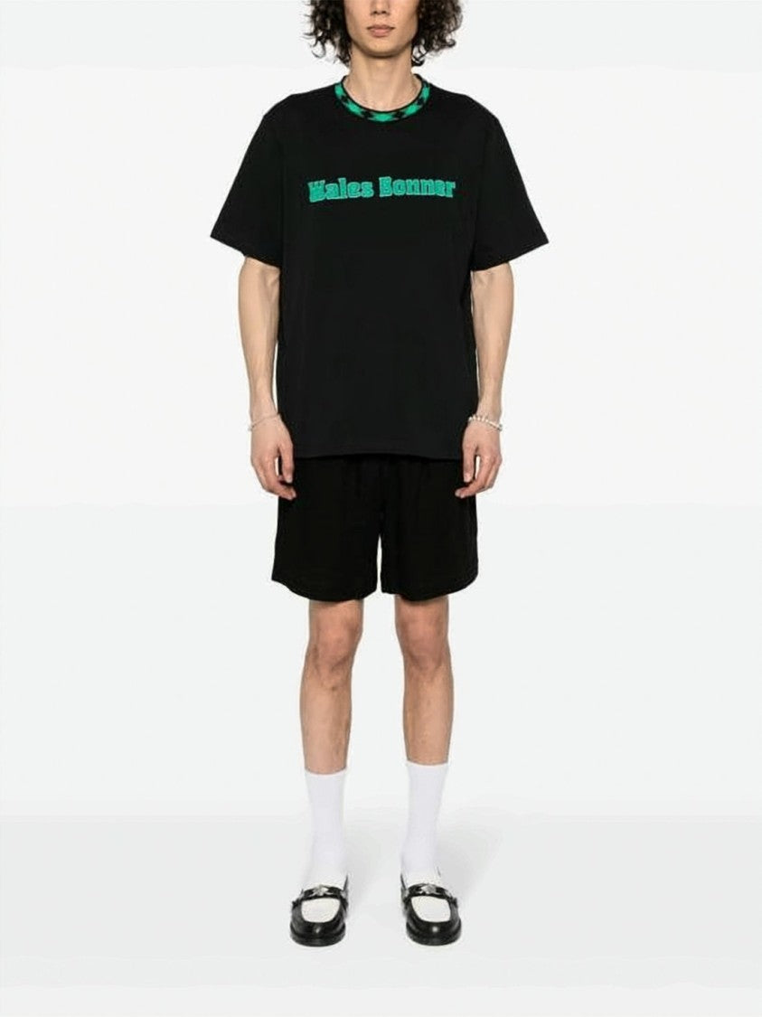 Wales Bonner Relaxed Fit Short-Sleeve T-Shirt With Checkered Neckline Detail