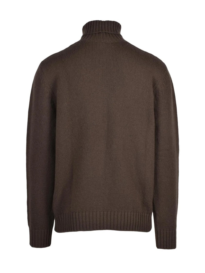 Eleventy High Neck Wool Sweater With Ribbed Detailing